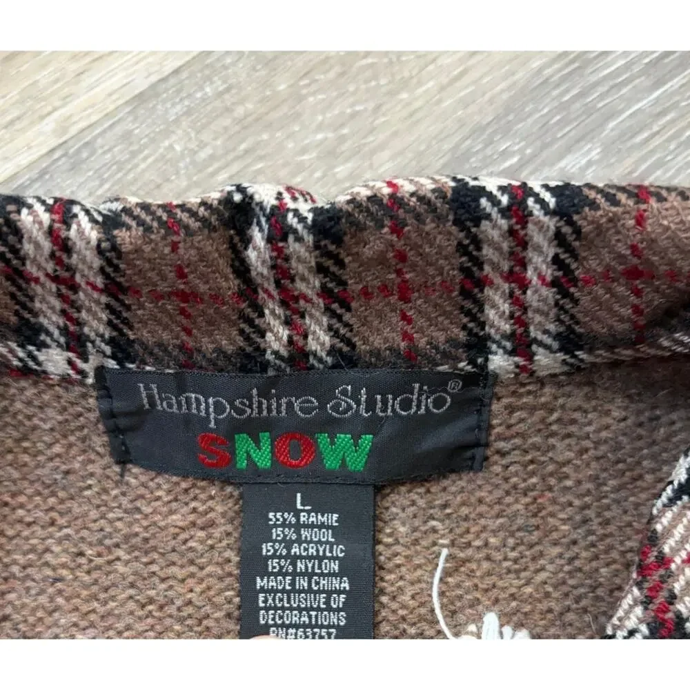 Hampshire Studio Snowman Sweater Vest Large Brown Christmas Holiday Knit